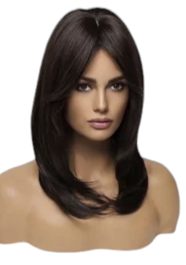 Dark Brown Face Framing Shoulder Length Layered Wig. Alure