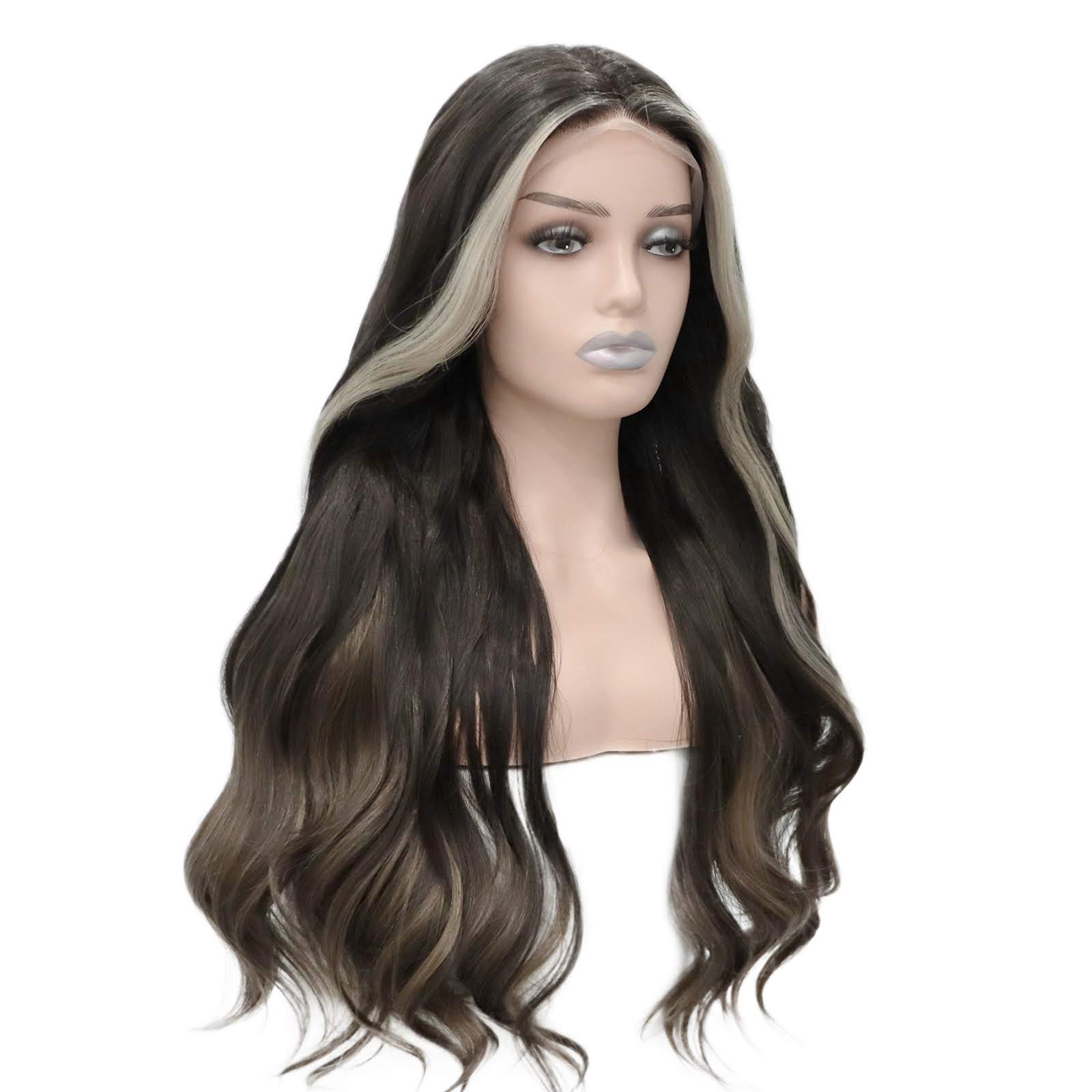 Streaked Middle Part Bangs Lace Front Wig. Amal