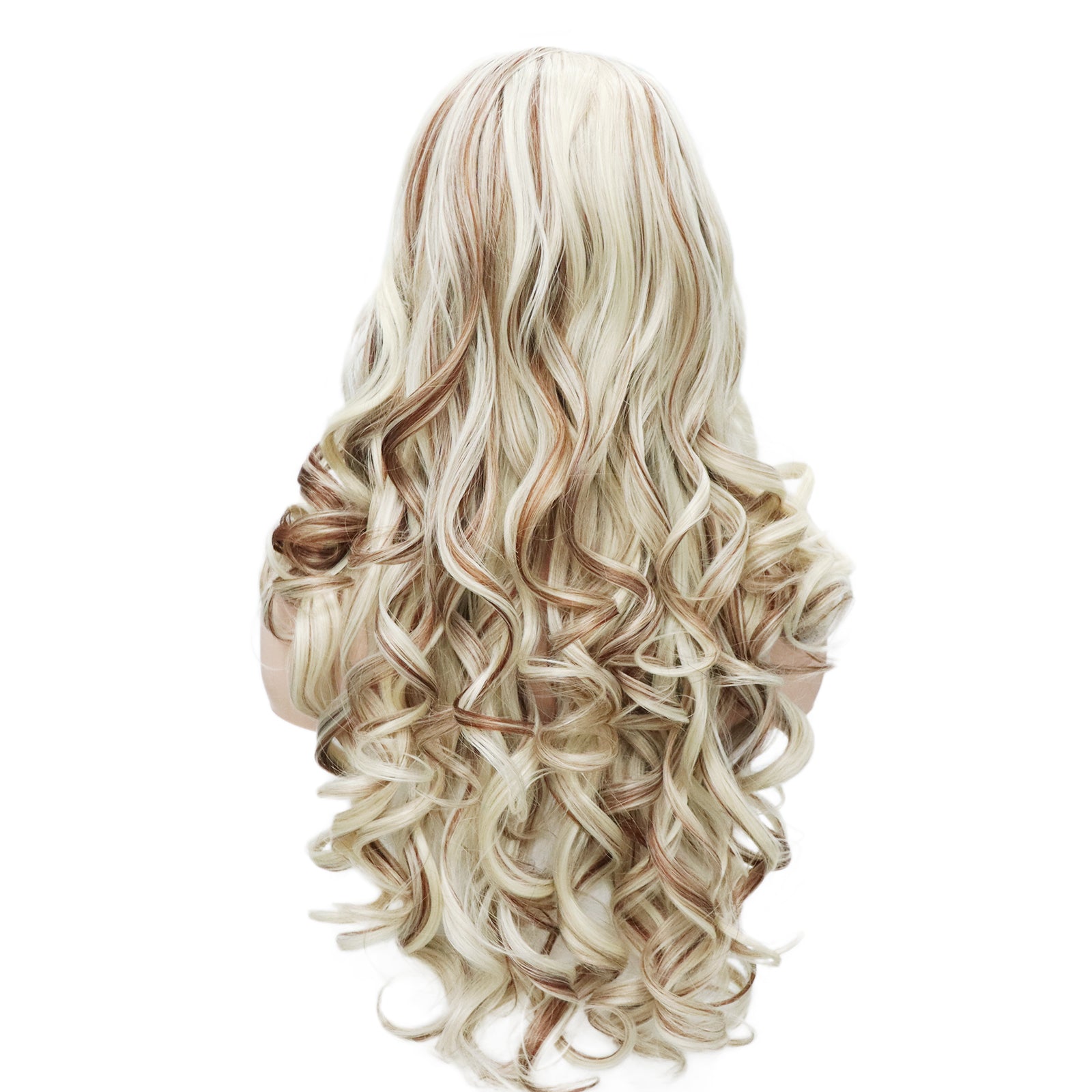 Blonde Caramel Brown Streaked Curly Lace Front Wig. Amari