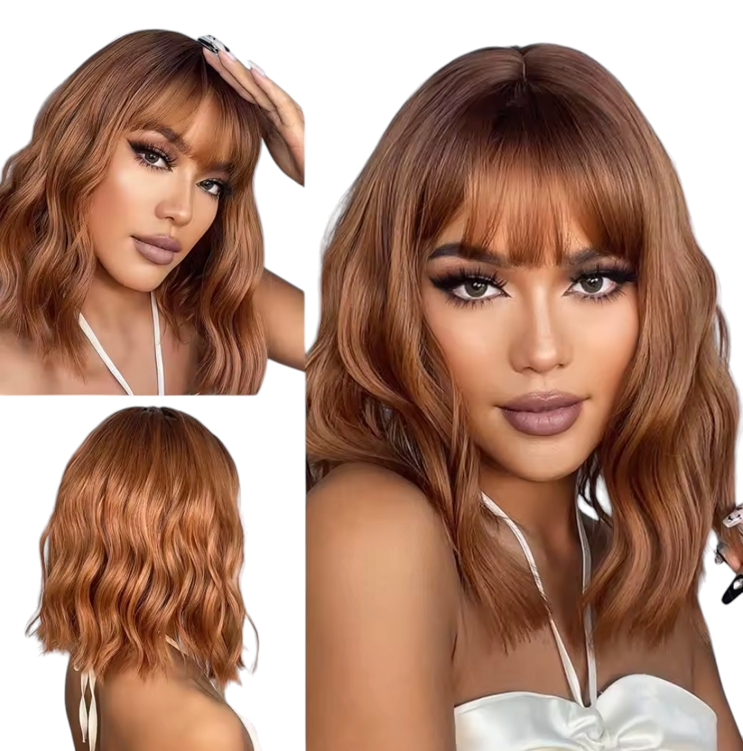 Amber Wavy Bob Cut Wig With Fringe. Ella