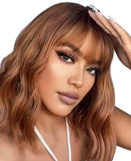 Amber Wavy Bob Cut Wig With Fringe. Ella