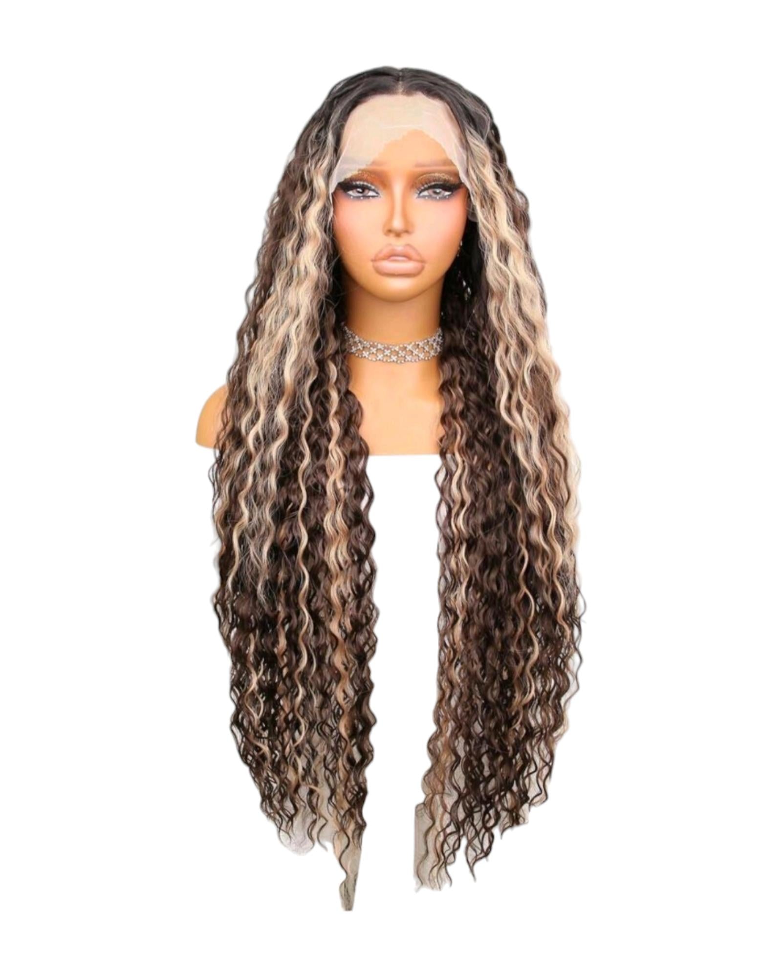 Brown Blonde Wavy T Part Lace Front Wig. Fariha.