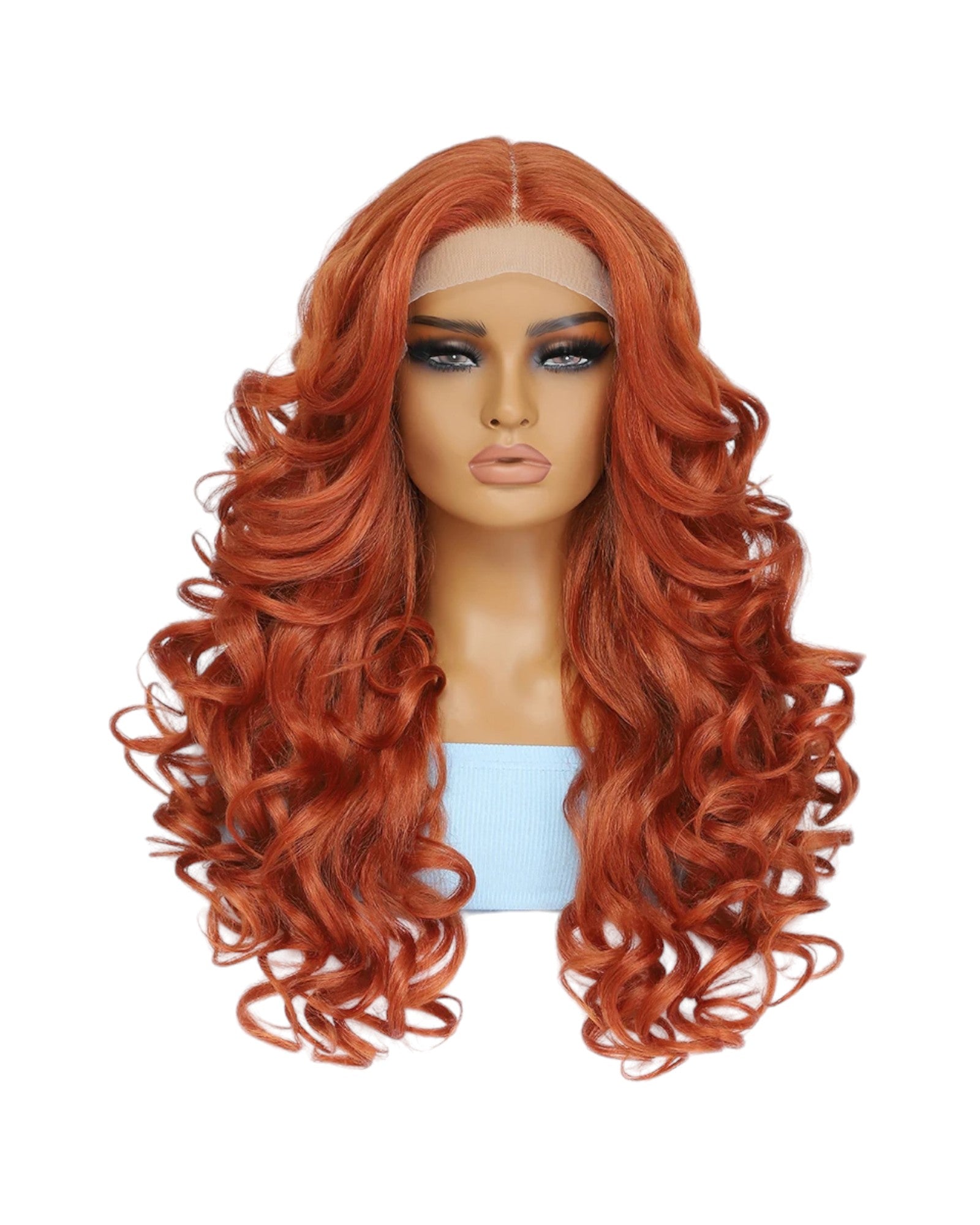 Ginger Orange Curly Lace Front Wig. Glueless Middle Part Wig. Zena