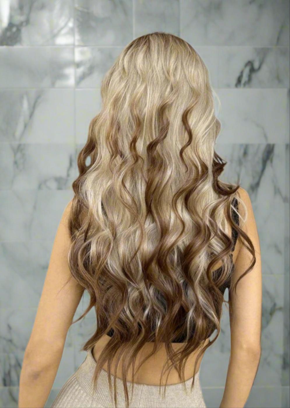 Ash Blonde To Brown Long Wavy Wig. Jocelynne.