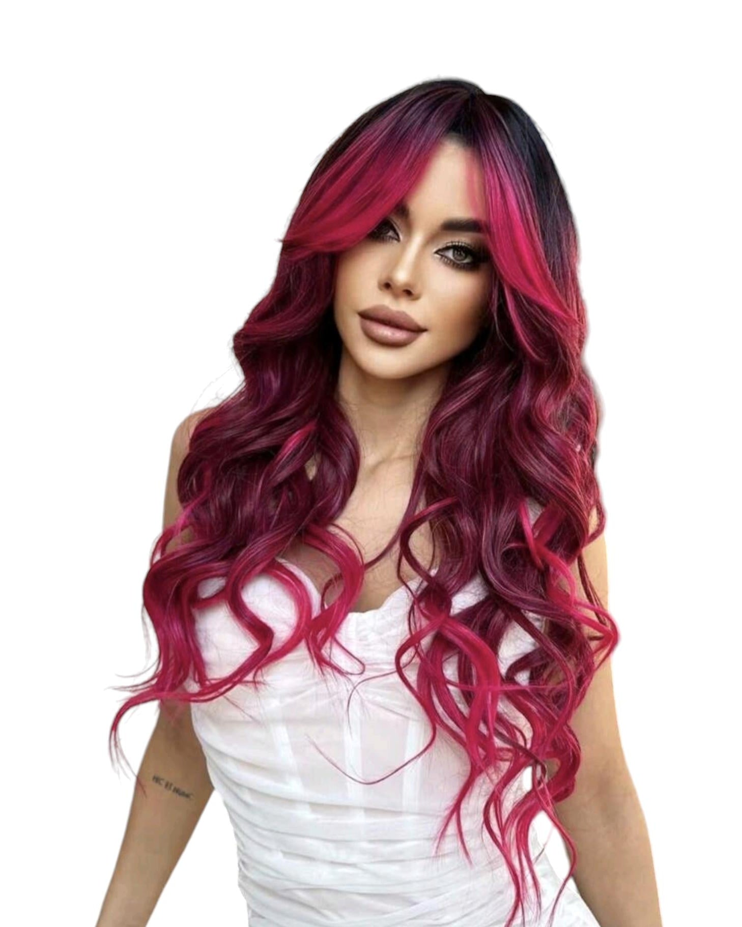 Red Purple Wavy Long Wig. Jaqui.