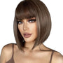 Brown Blonde Streaks Bob Cut Wig Fringe. Katie