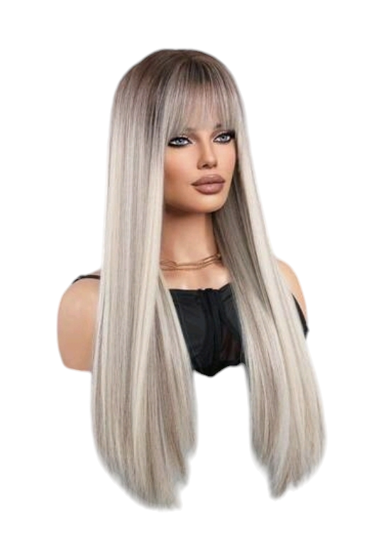 Platinum Blonde Straight Wig With Fringe. Char