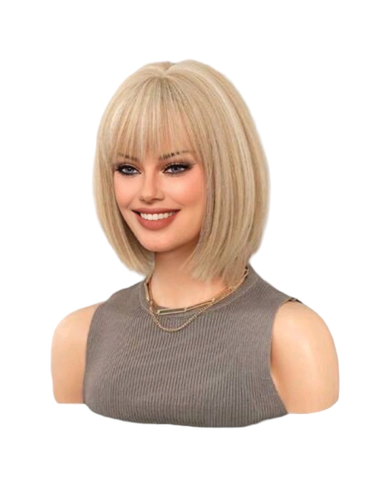 Medium Length Bob Wig With Fringe Bangs Cream Blonde Katie Celebwigs 8735