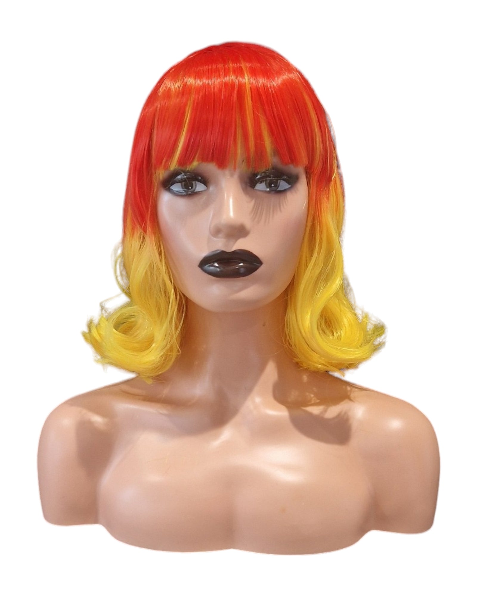 Orange Yellow Ombre Bob Festival Wig. Blunt Fringe. Troya Wig.