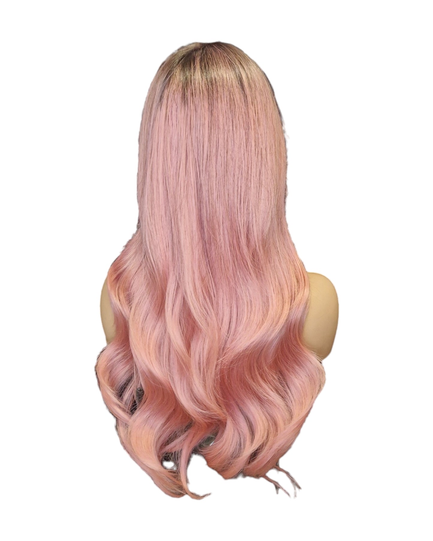 Pastel Pink Long Wavy Wig. Sakura