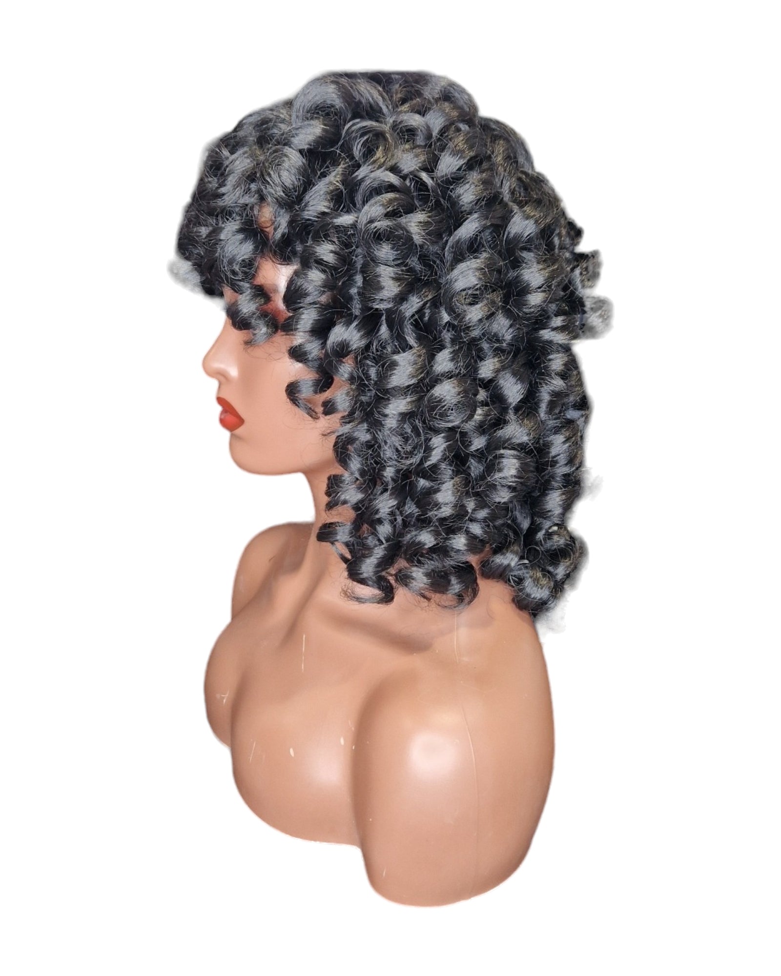 Black Corkscrew Coil Curls Wig. Shareen