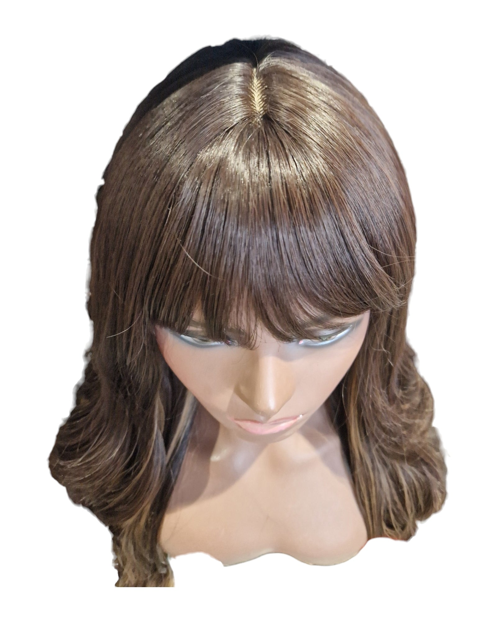 Brunette Long Wavy Wig With Fringe. Talia Wig.