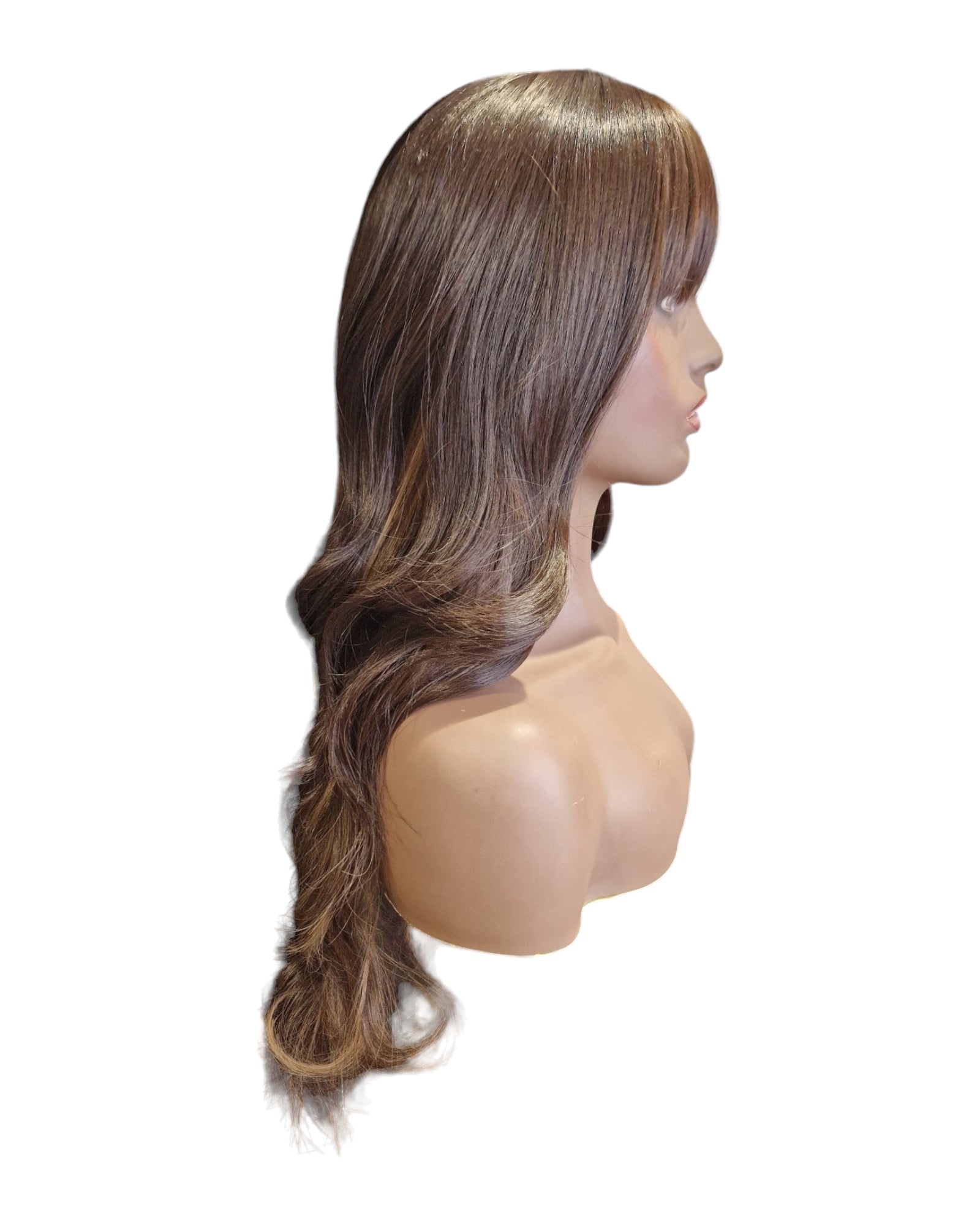 Brunette Long Wavy Wig With Fringe. Talia Wig.