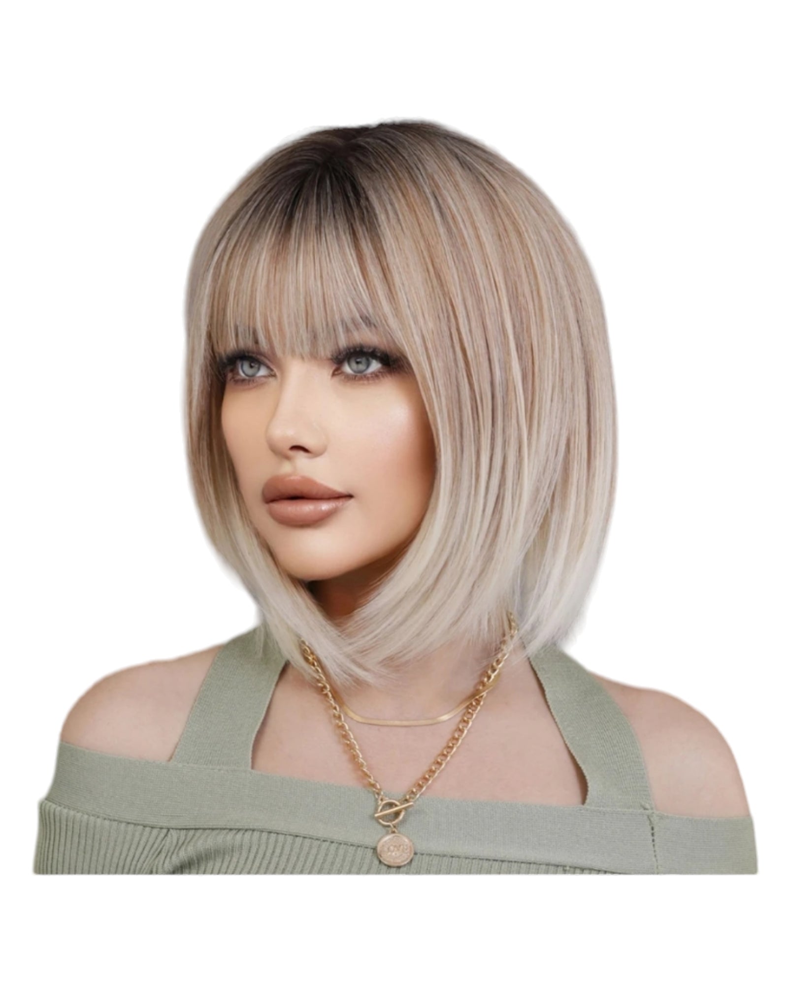 Short Blonde Bob Hairstyle Wig. Rooted Blonde Tasha