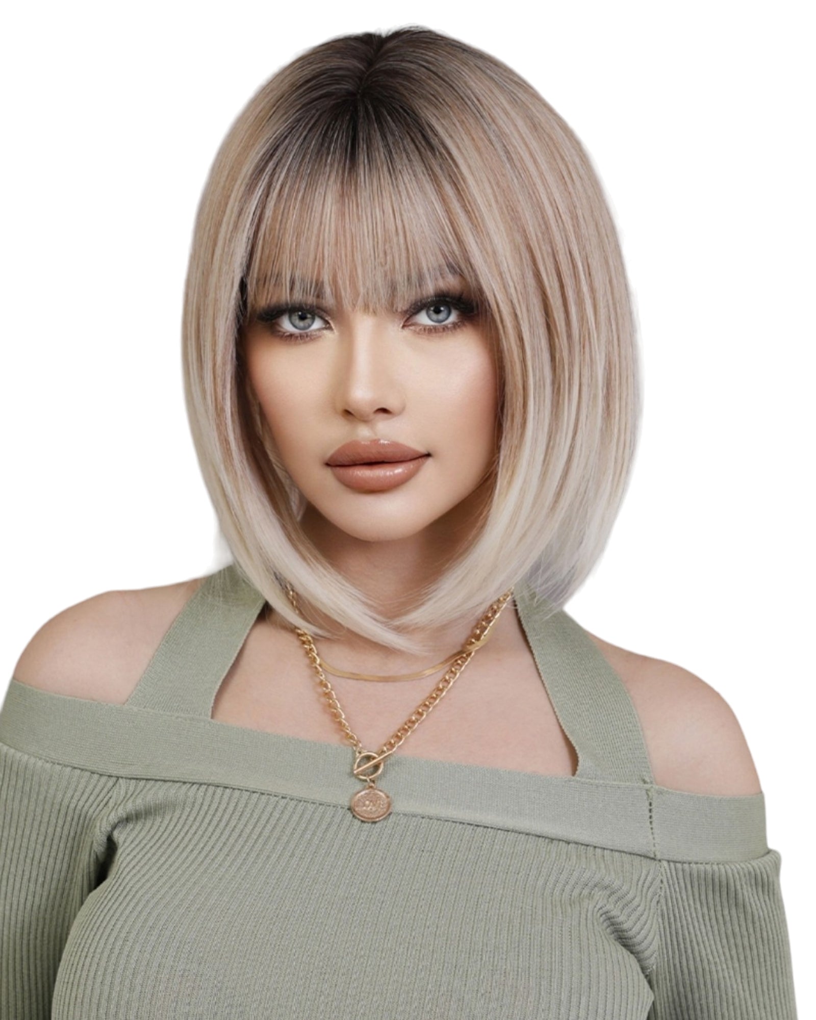Short Blonde Bob Hairstyle Wig. Rooted Blonde Tasha