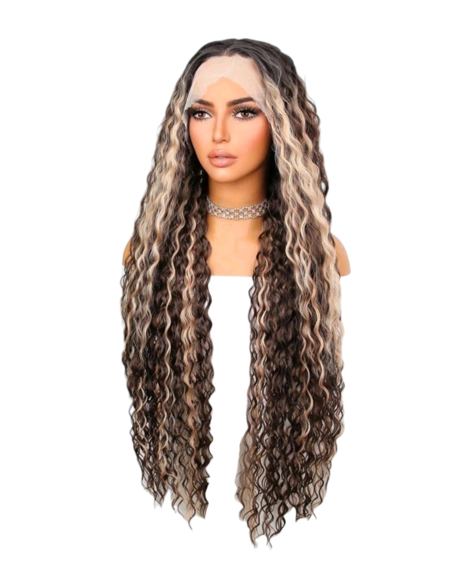 Brown Blonde Wavy T Part Lace Front Wig. Fariha.