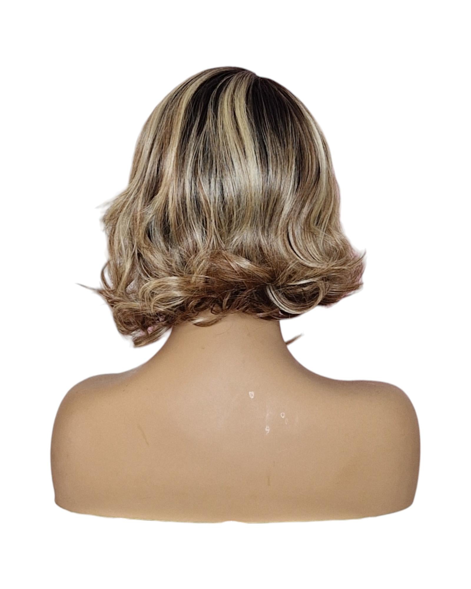 Chic Chocolate Blonde Short Wavy Wig. AJ