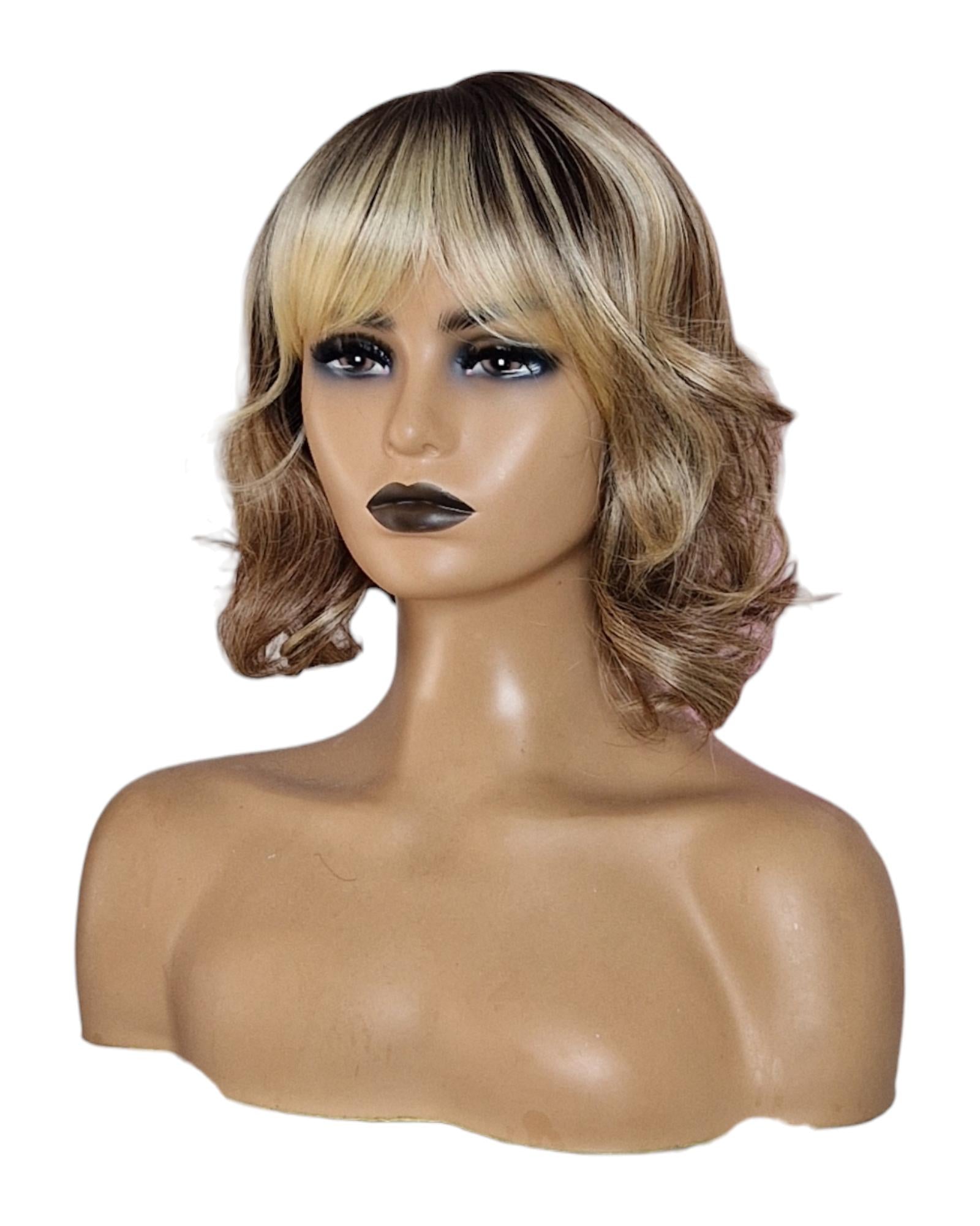 Chic Chocolate Blonde Short Wavy Wig. AJ