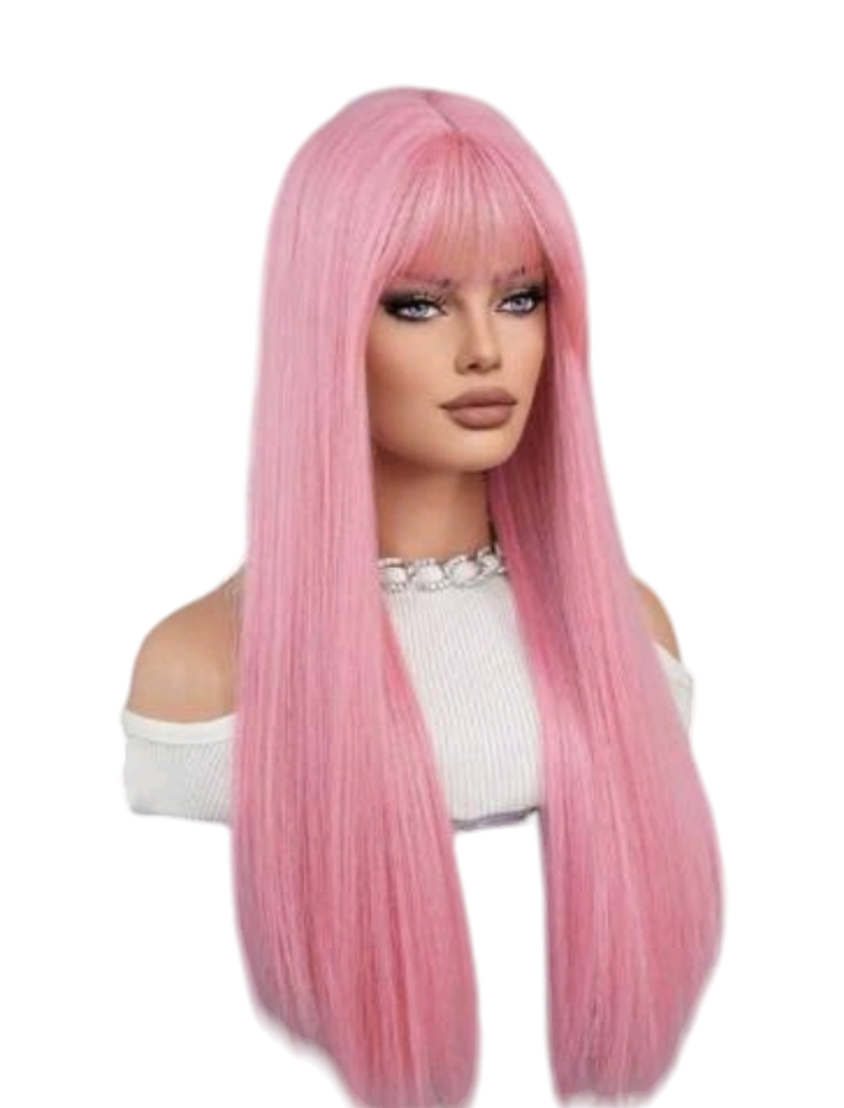 Pink Long Straight Wig. Janey
