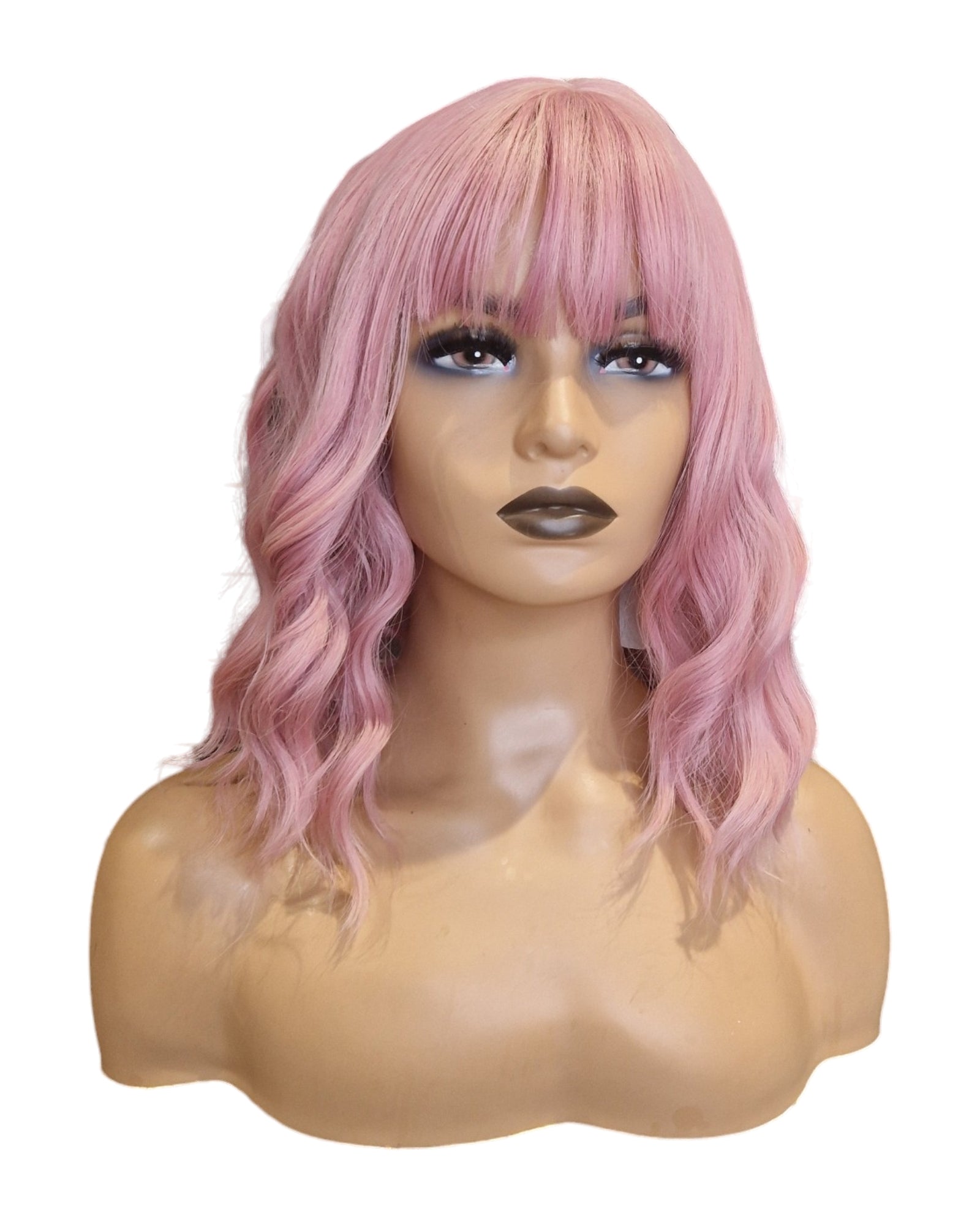 Wavy Pink Fashion Wig With Fringe Bangs. Sherry