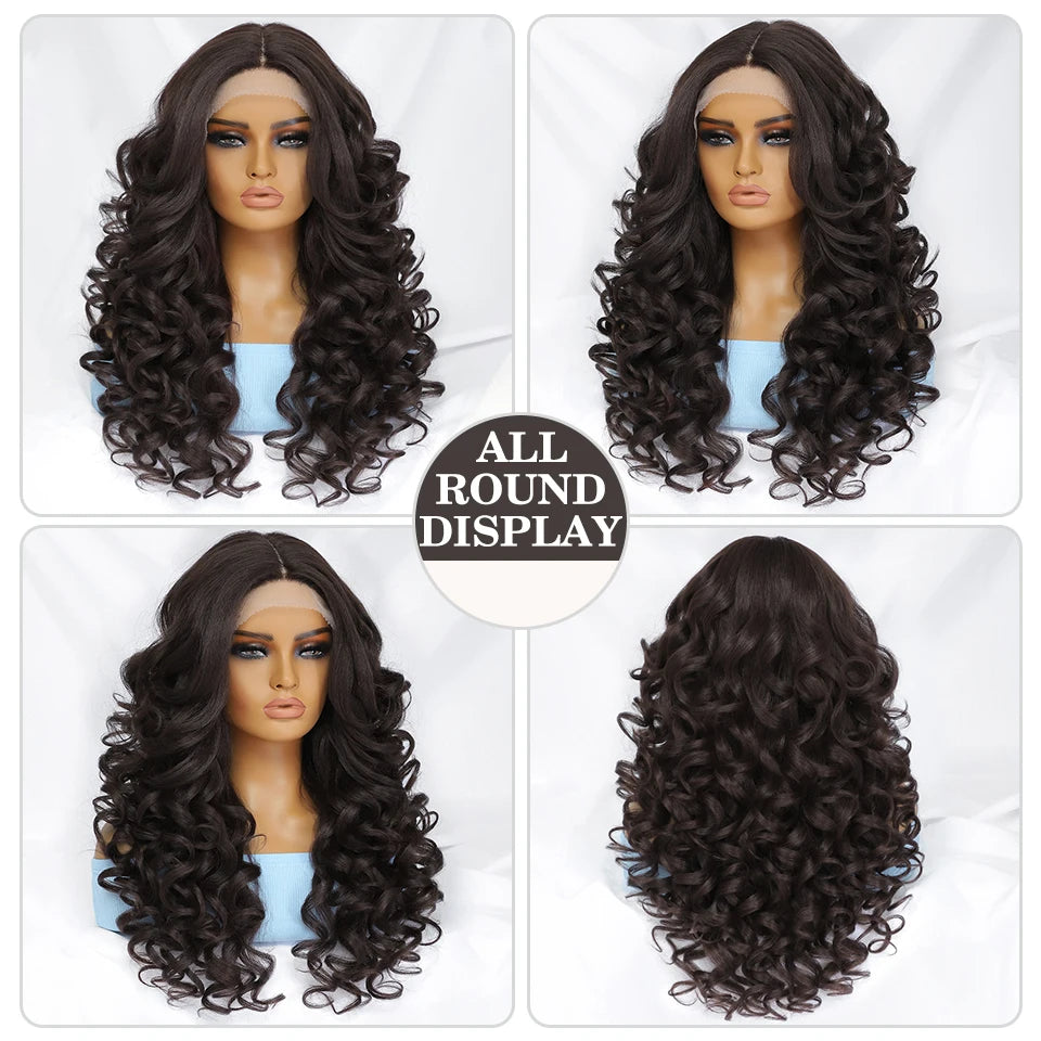 Curly Lace Front Wig. Glueless T Part Lace in Dark Brown. Zena