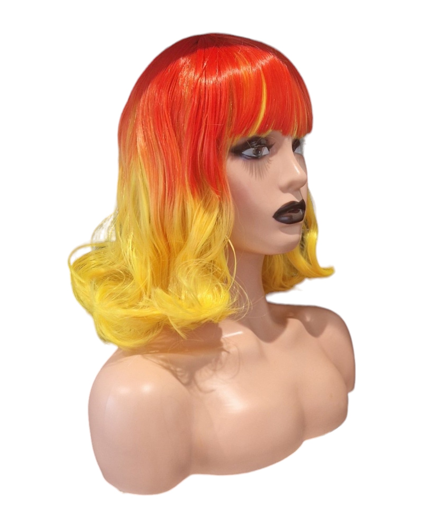 Orange Yellow Ombre Bob Festival Wig. Blunt Fringe. Troya Wig.
