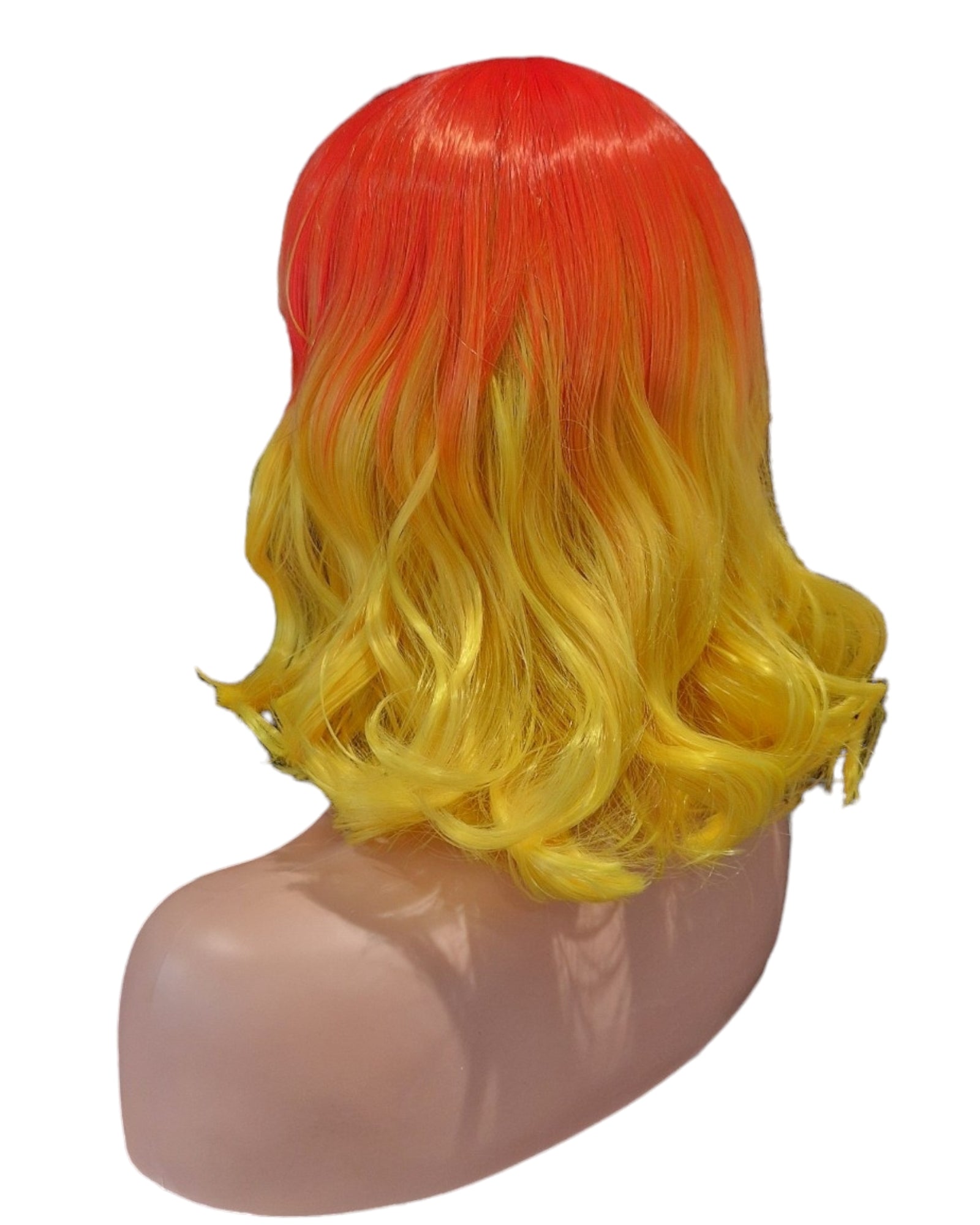 Orange Yellow Ombre Bob Festival Wig. Blunt Fringe. Troya Wig.