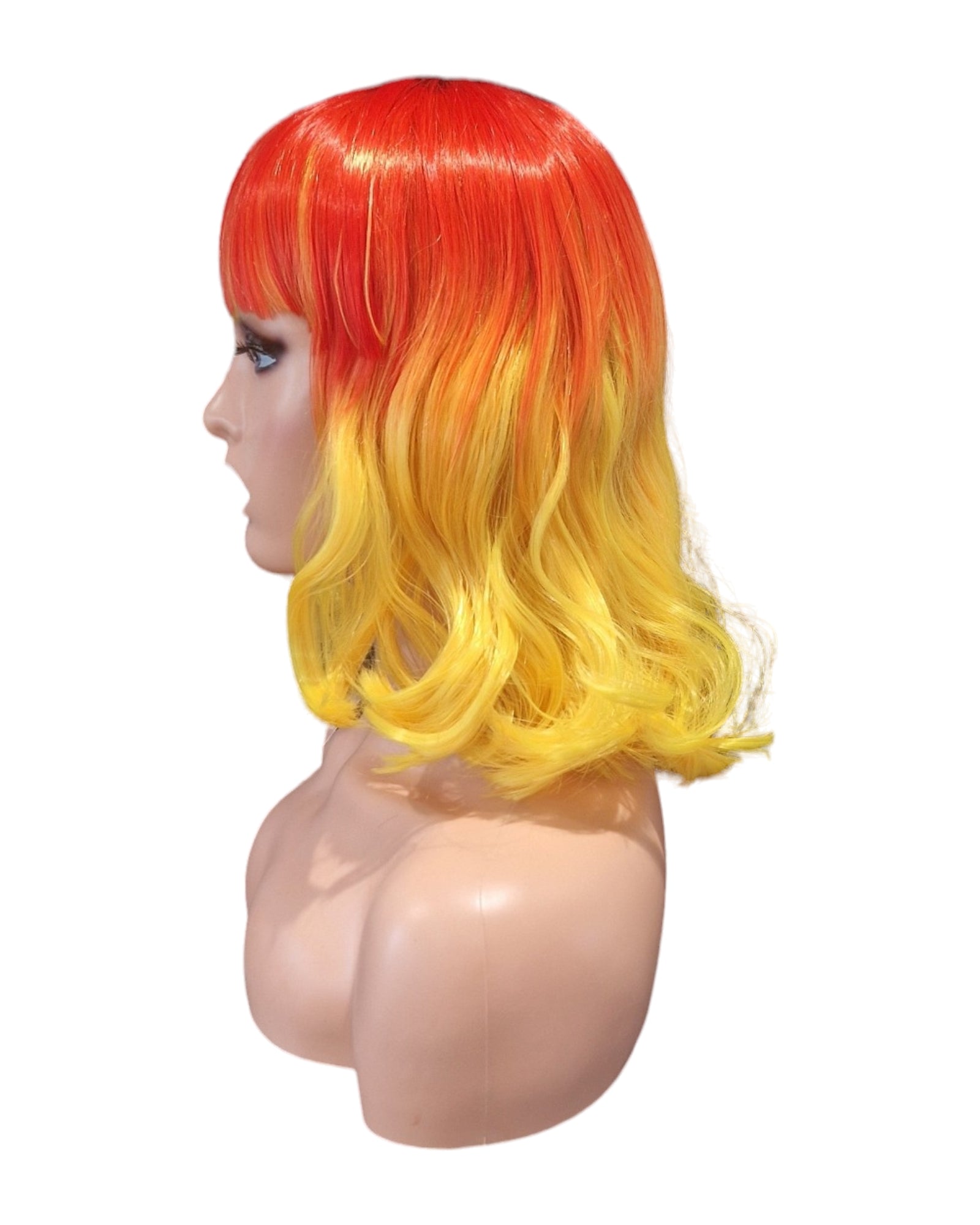 Orange Yellow Ombre Bob Festival Wig. Blunt Fringe. Troya Wig.