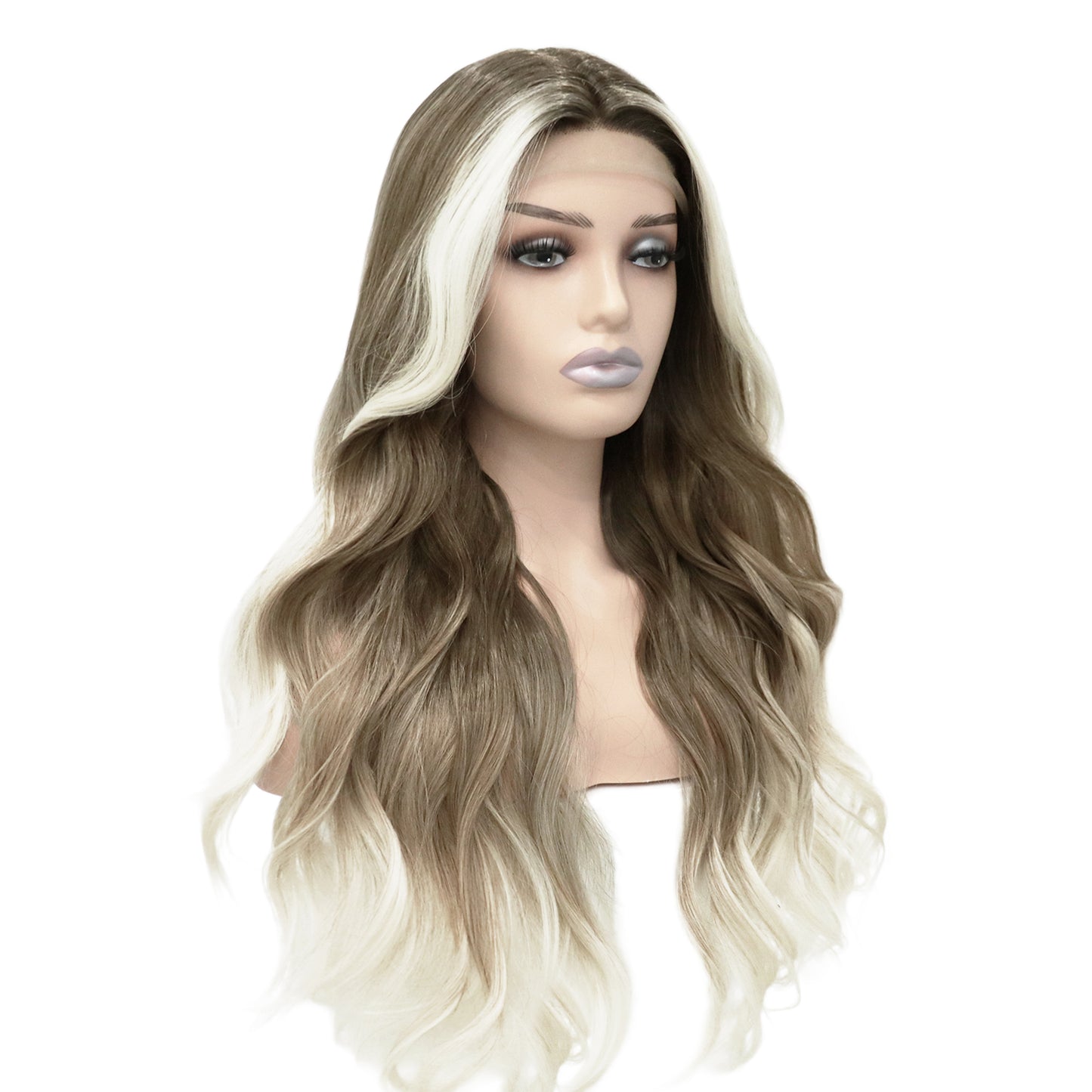 Streaked Blonde Natural Wave T Part Lace Front Wig. Alanis