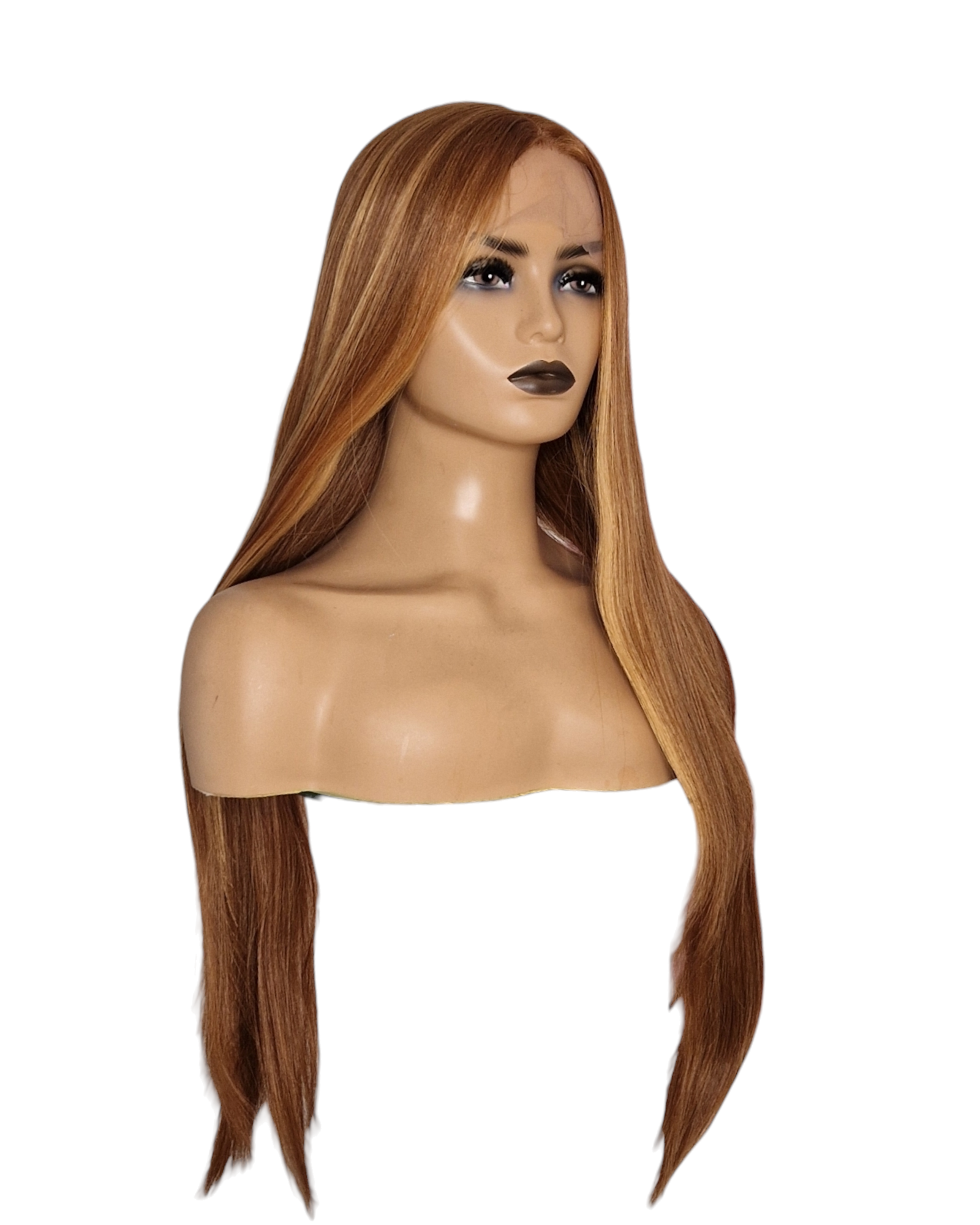 Caramel Streaked Long Straight T Part Lace Front Wig. Yara
