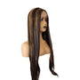 Brunette Streaked Lace Front Wig. Long Silky Straight T Part Wig. Ziva