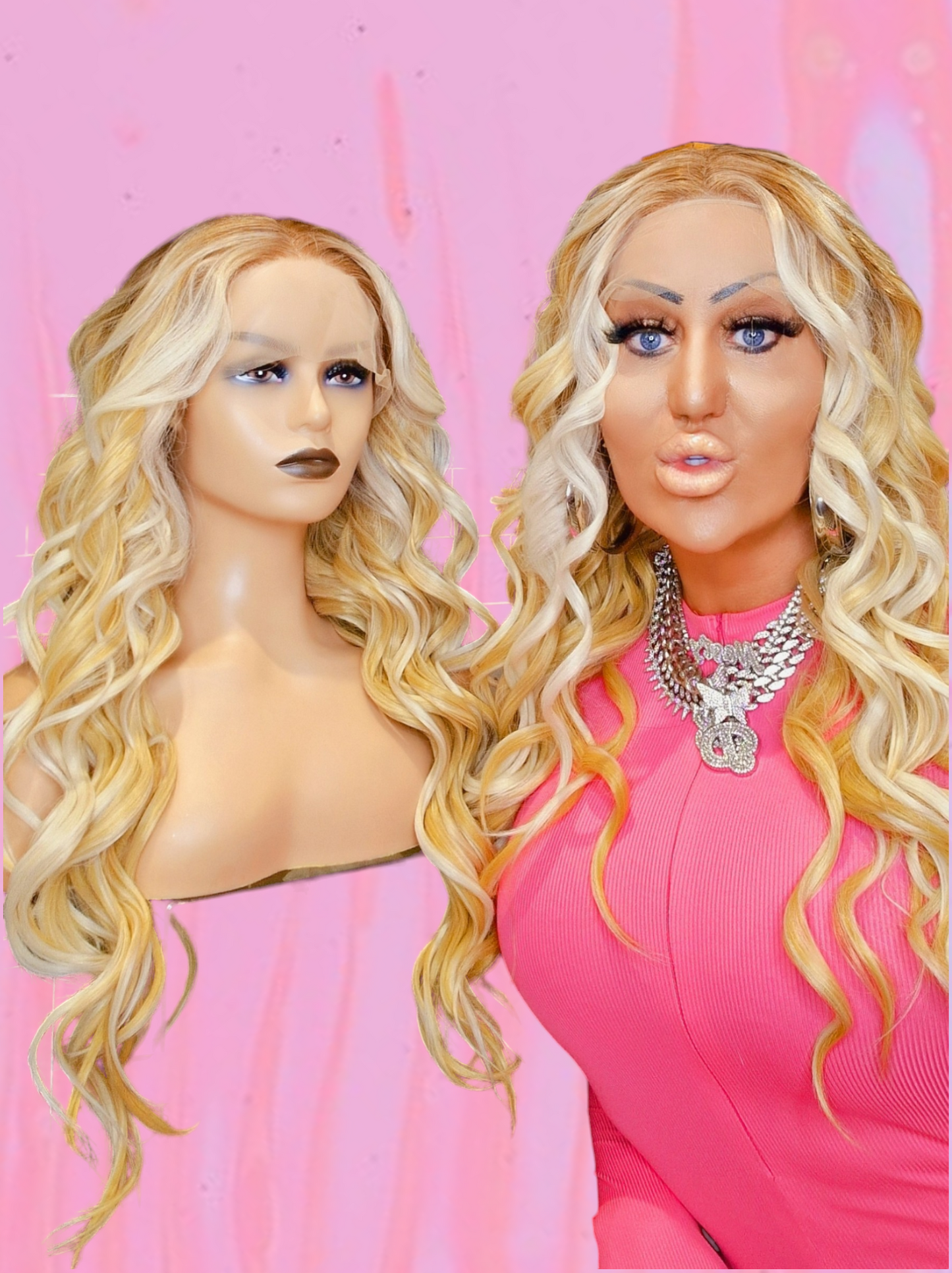 Defined Wave Blonde Streaked Middle Part Lace Front Wig. Agatha