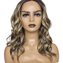 Ash Brown Blonde Streaked Mid Length Lace Front Wig. Breezy