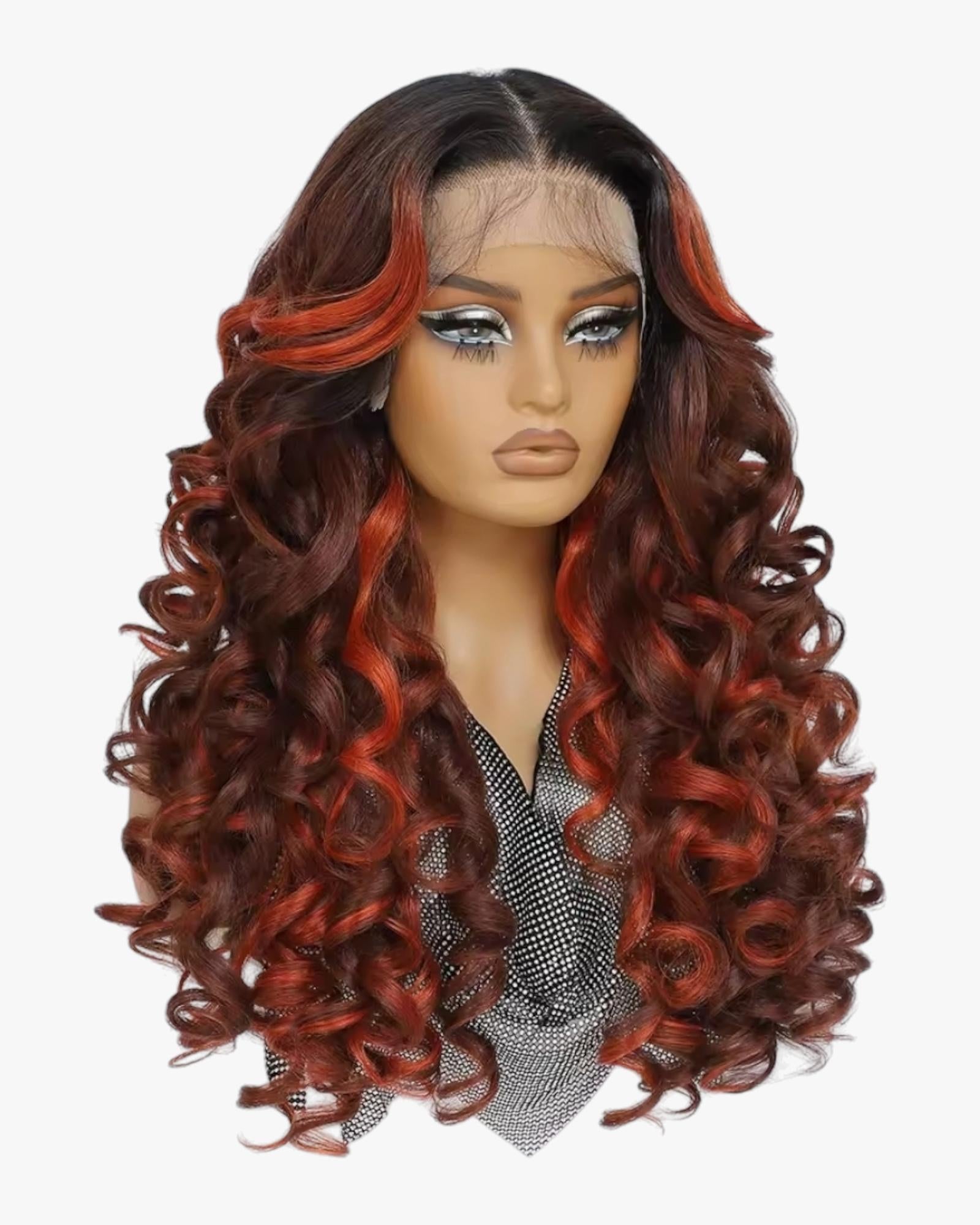 Auburn Ombre Curly Lace Front Wig. Zena