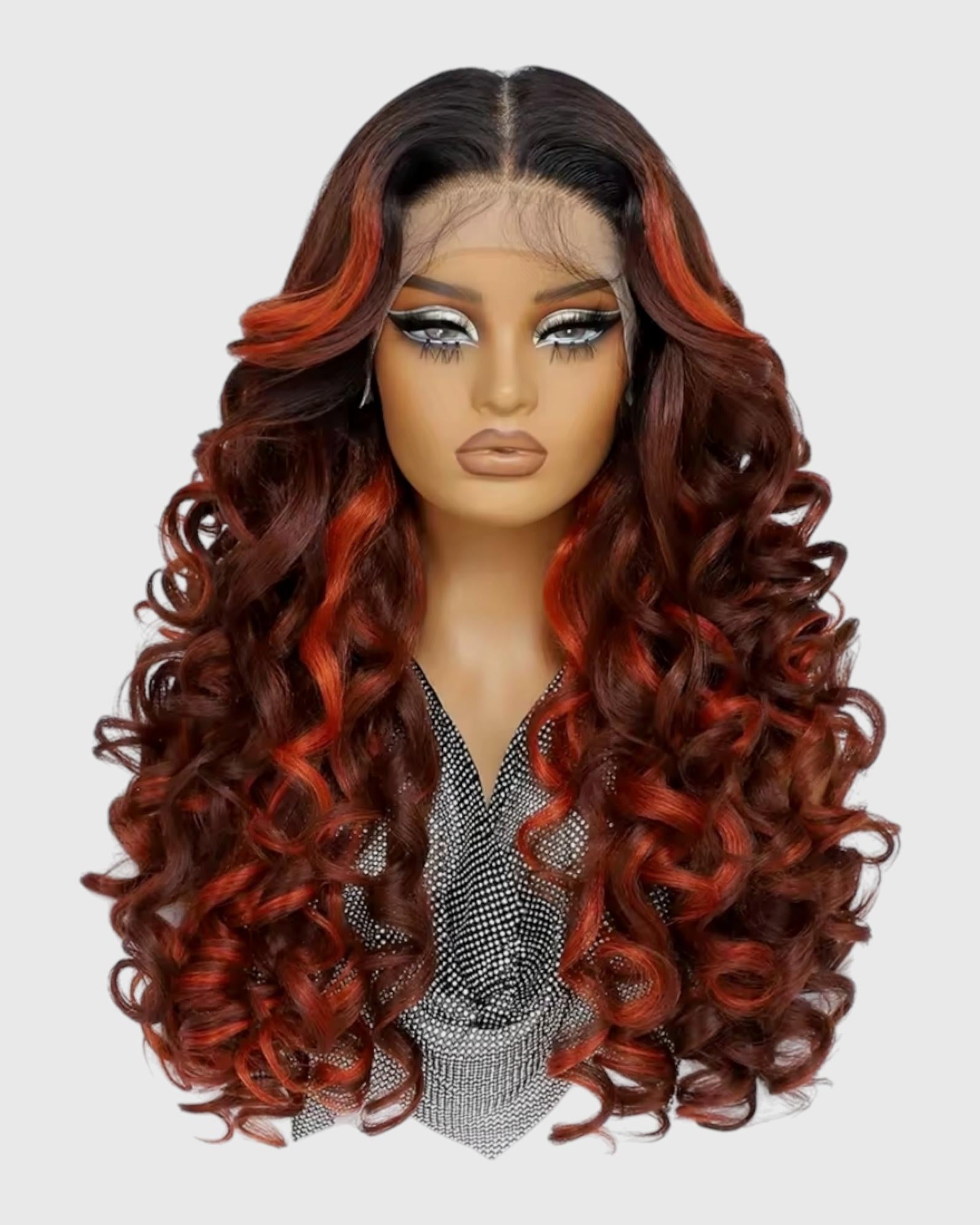 Auburn Ombre Curly Lace Front Wig. Zena