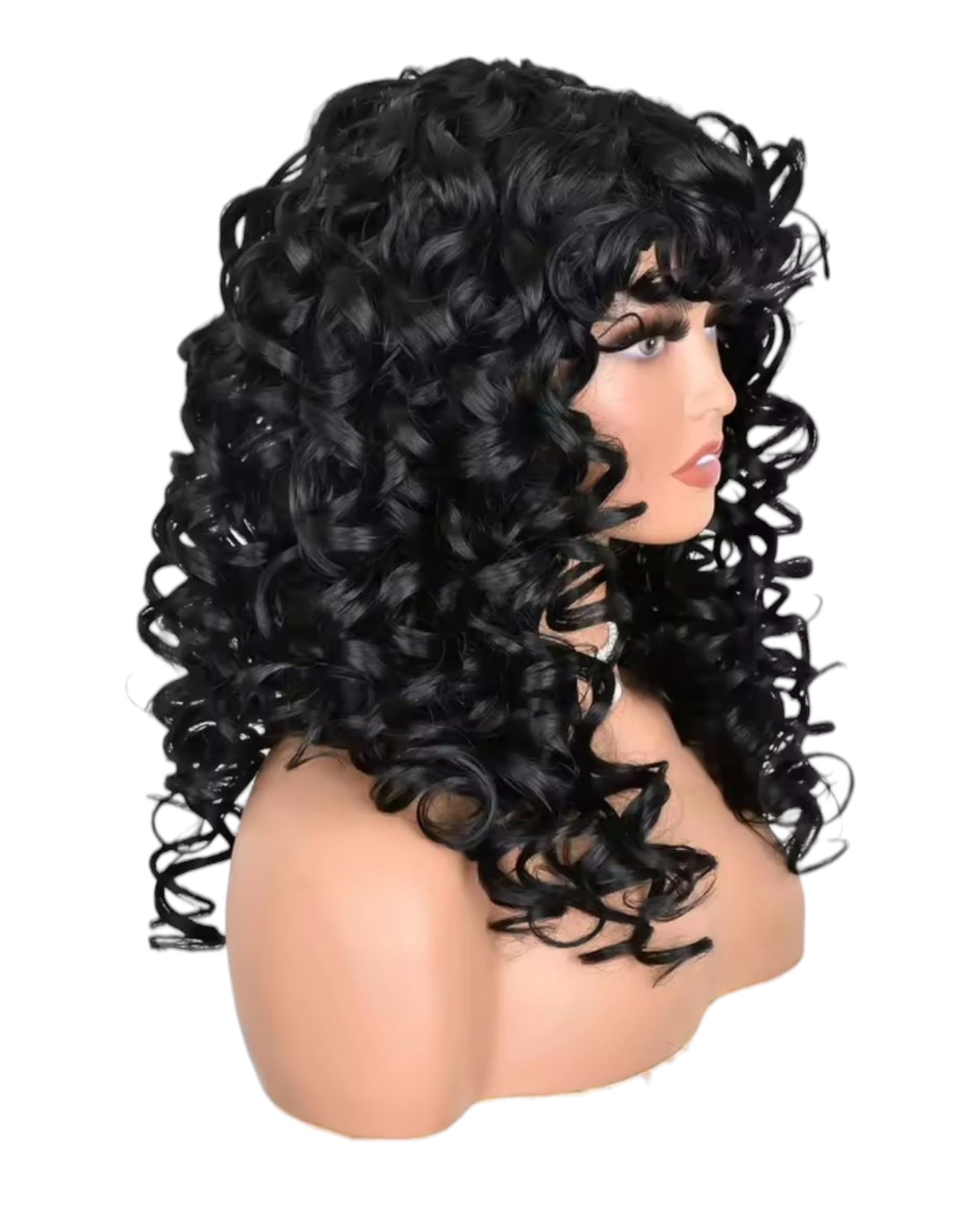 Black Curly Long Wig With Fringe. Nisha
