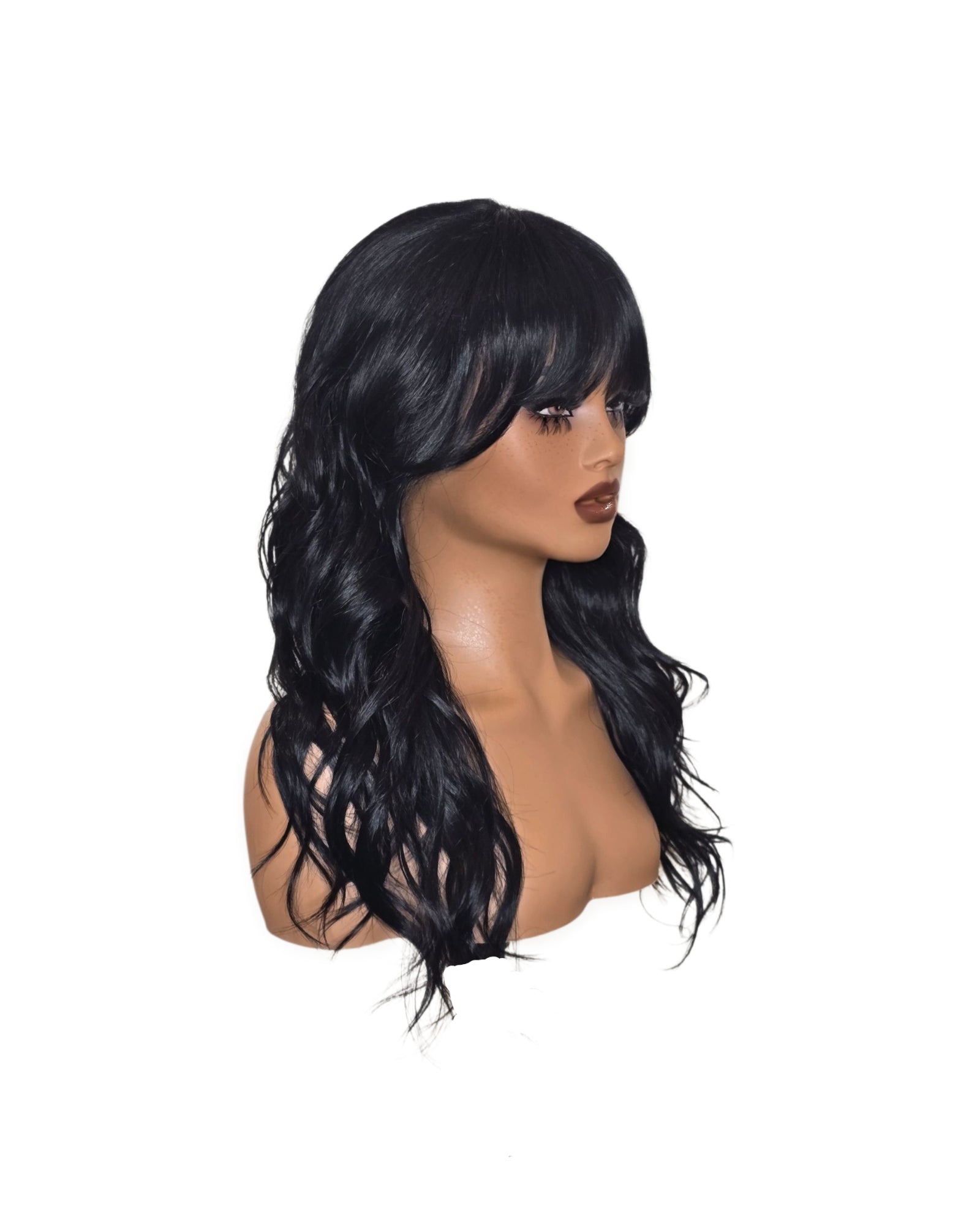 Black Long Wavy Wig with Fringe. Abigail