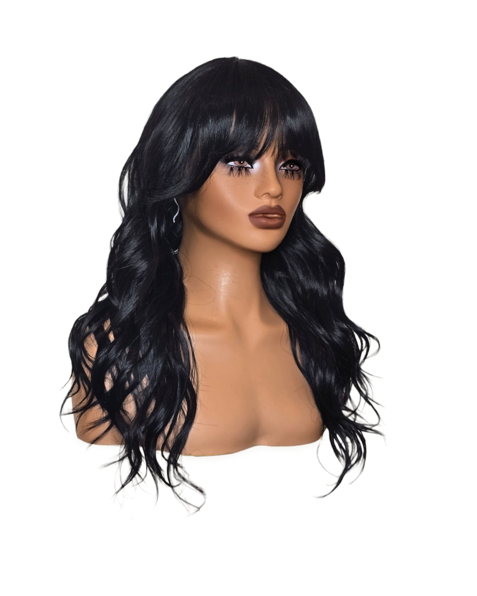 Black Long Wavy Wig with Fringe. Abigail