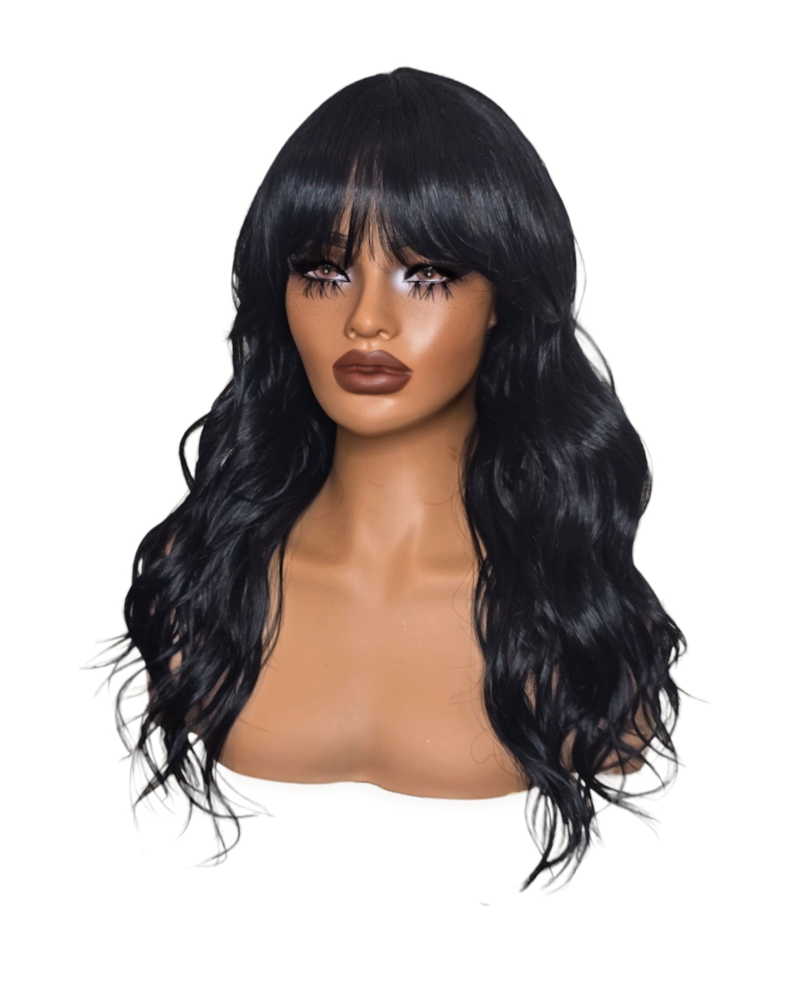 Black Long Wavy Wig with Fringe. Abigail