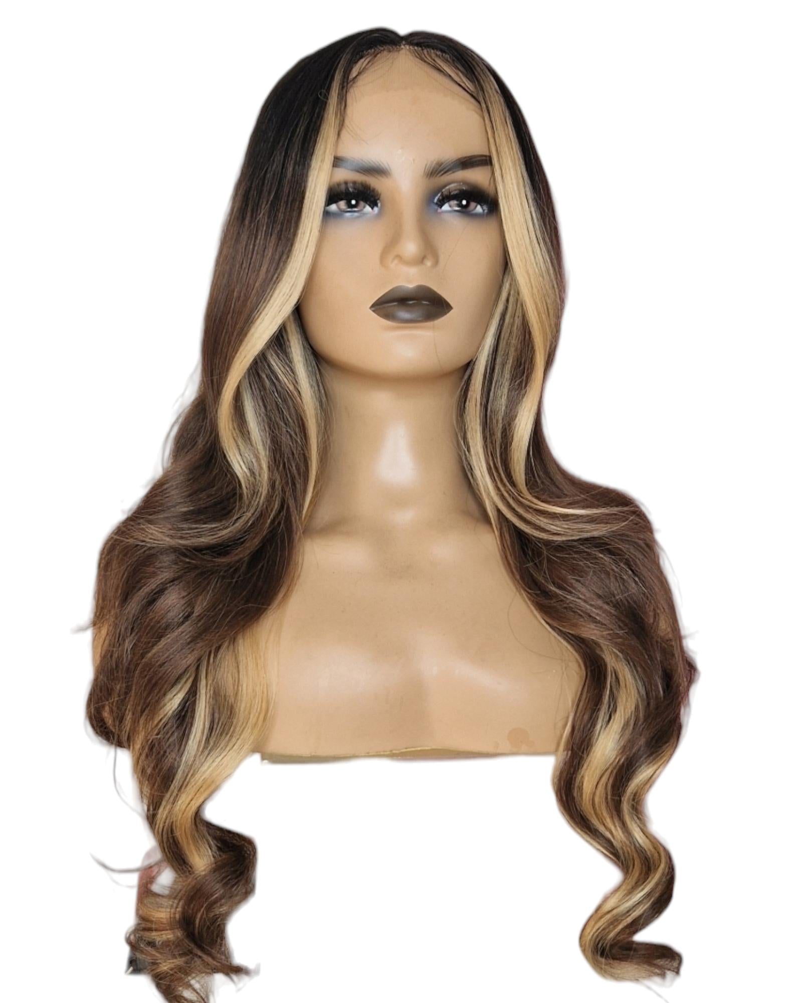Ombre Brown Middle Part Lace Wig Blonde Bangs. Mila