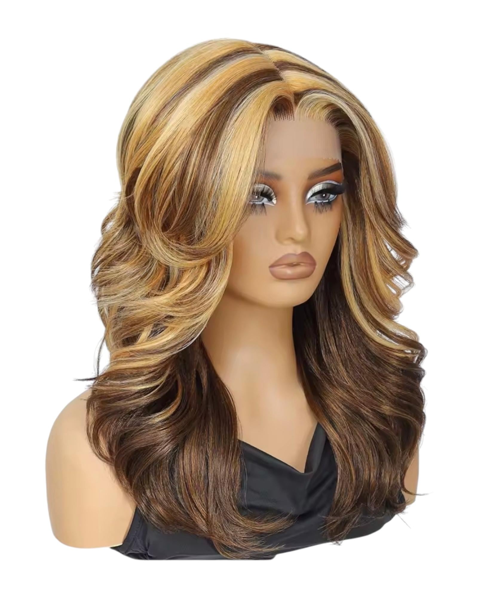 Brunette Blonde Streaked Layered Lace Front Wig. Bree
