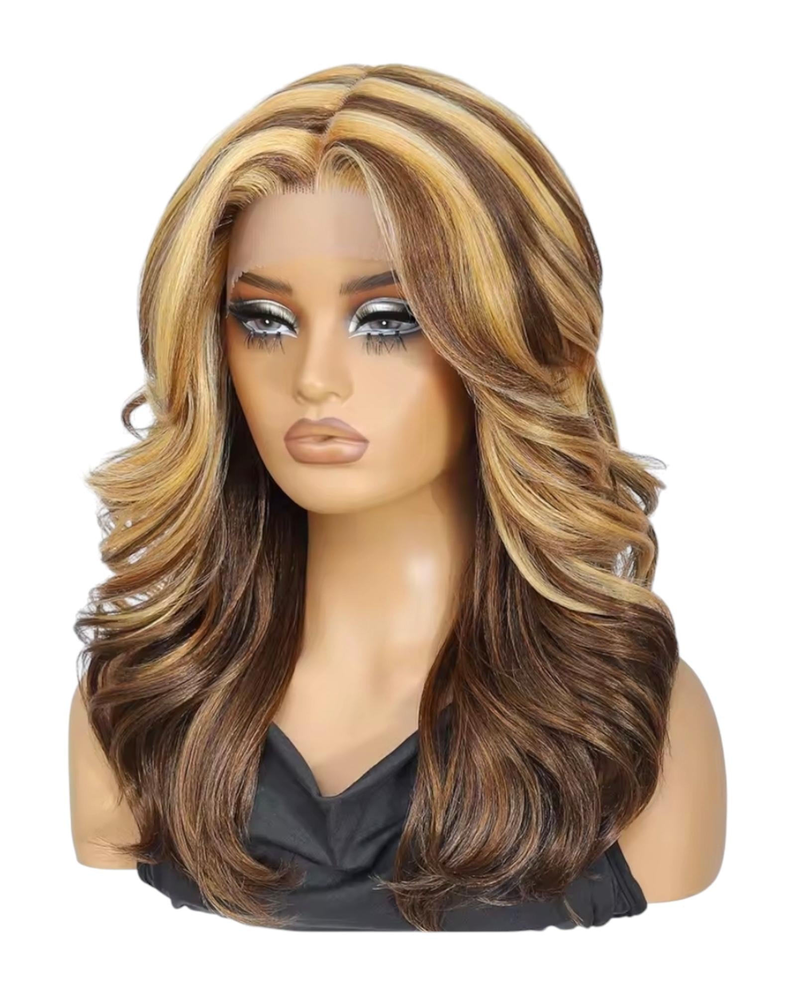 Brunette Blonde Streaked Layered Lace Front Wig. Bree