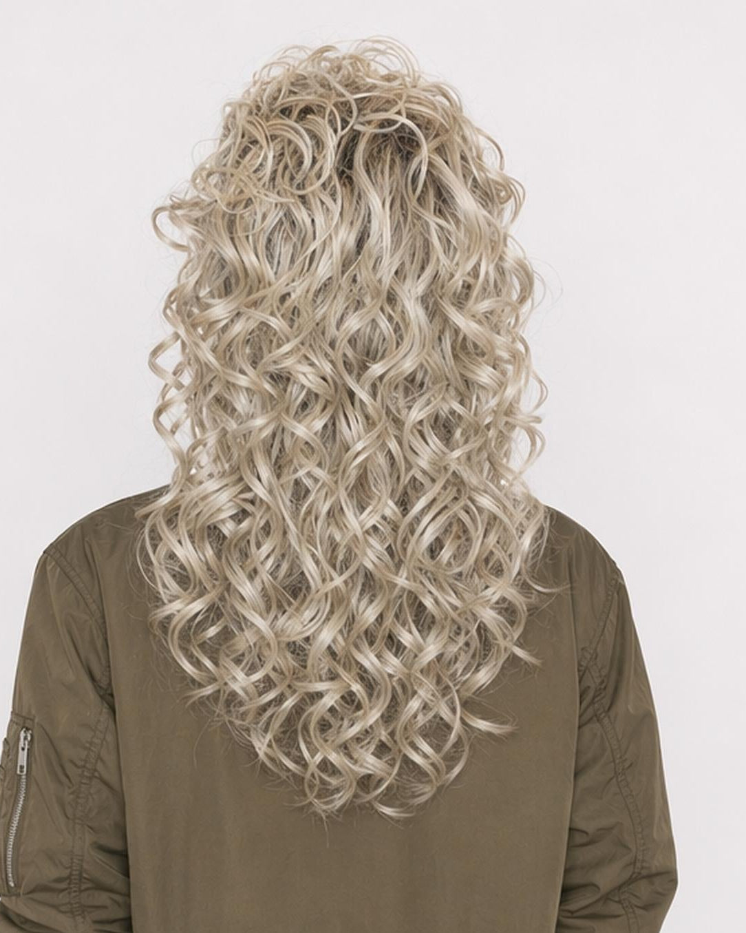 Ash Blonde Curly Shag Mullet Wig.