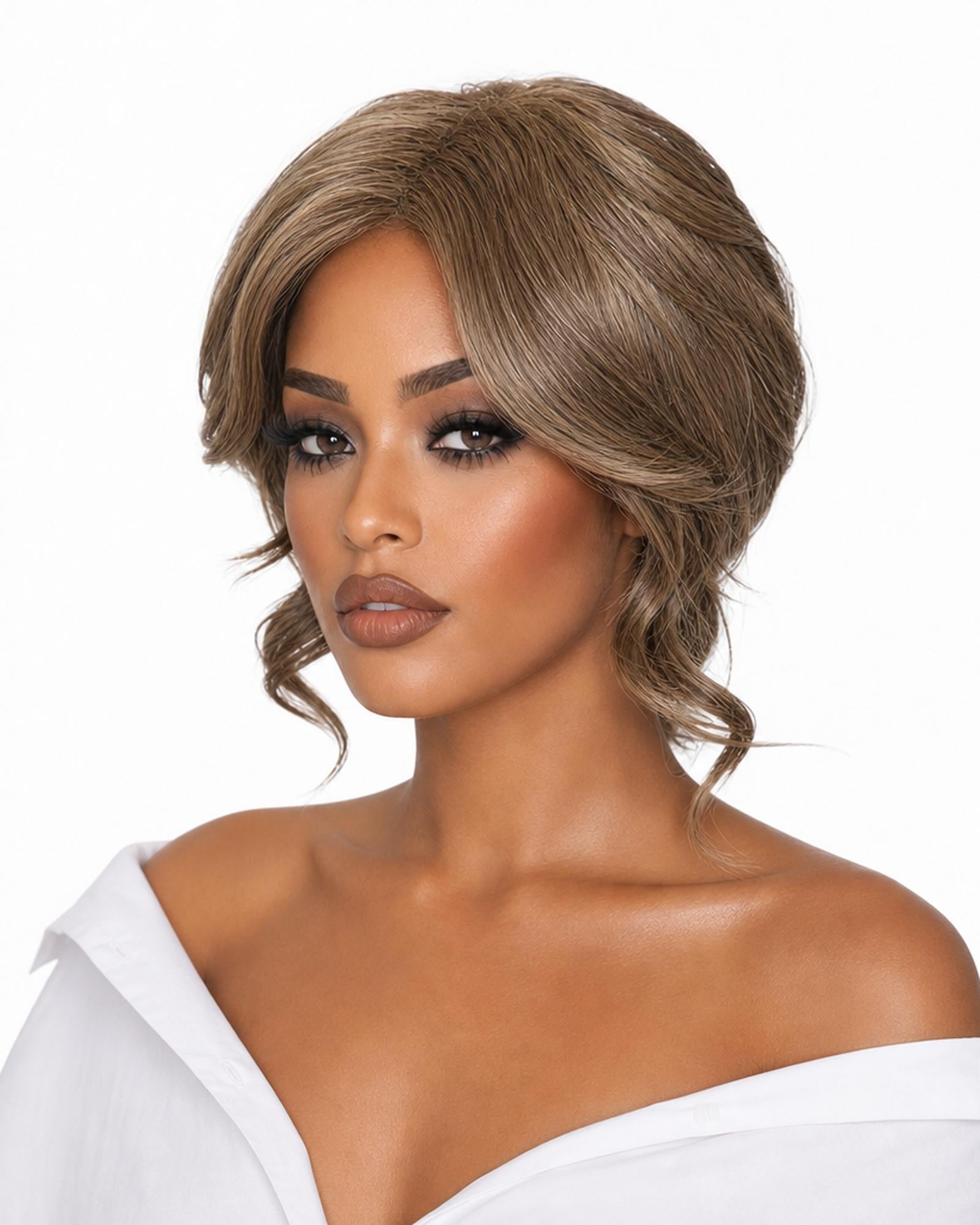 Autumn Blonde Faux Up Do Bob Wig. Rose.