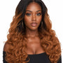 Black Ombre Caramel Brown Wavy Curl Lace Front Wig. Imani