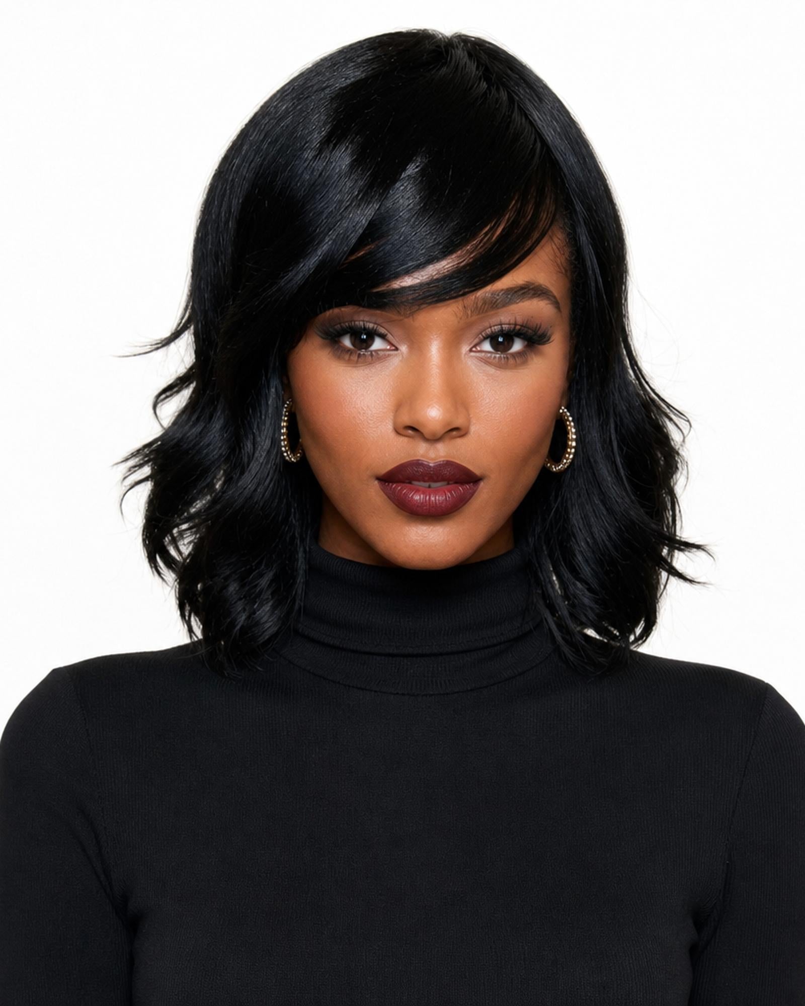 Black Choppy Wave Bob Wig. Abbi