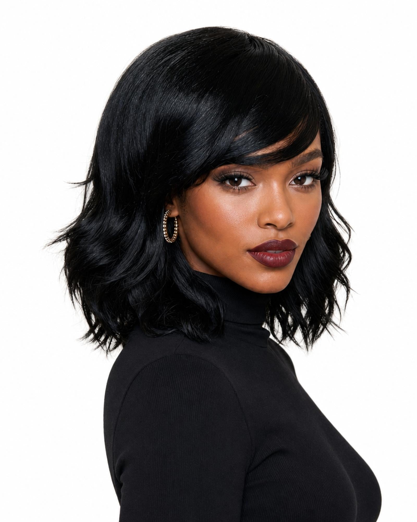 Black Choppy Wave Bob Wig. Abbi