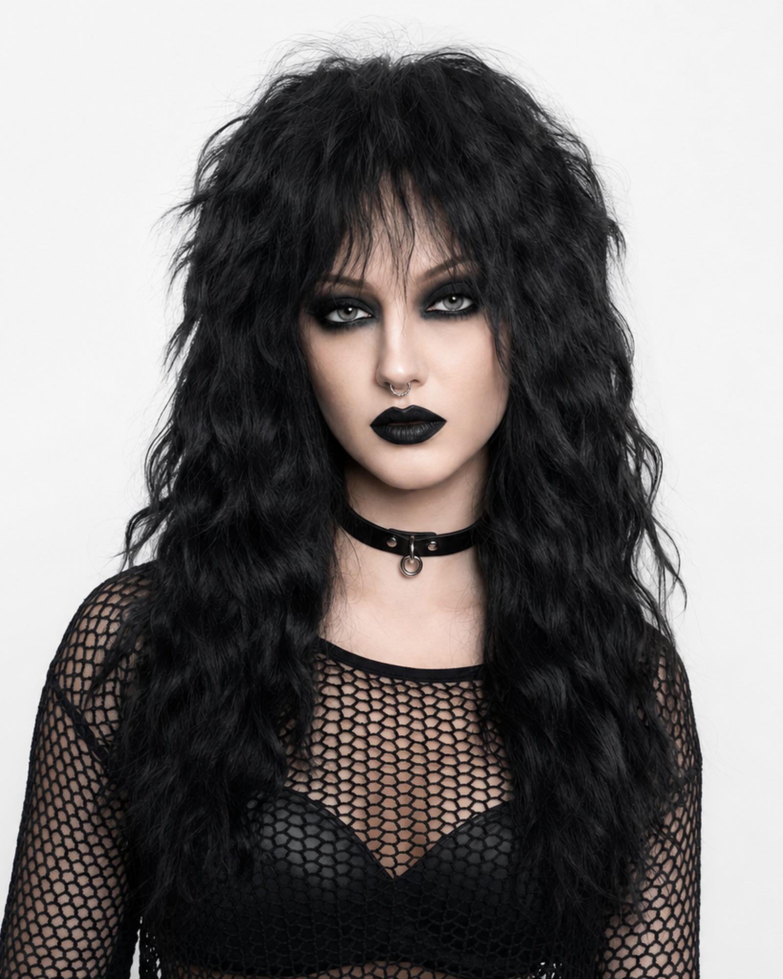 Wildchild — black goth black shag wig, front view