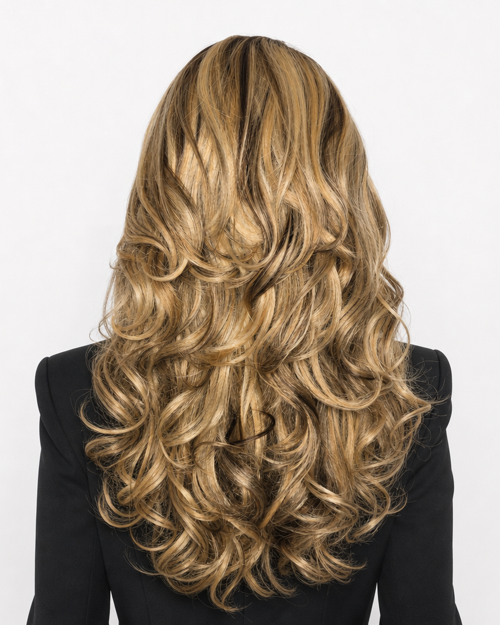 Bronte — melted blonde highlights volume deep part lace front wig, rear view