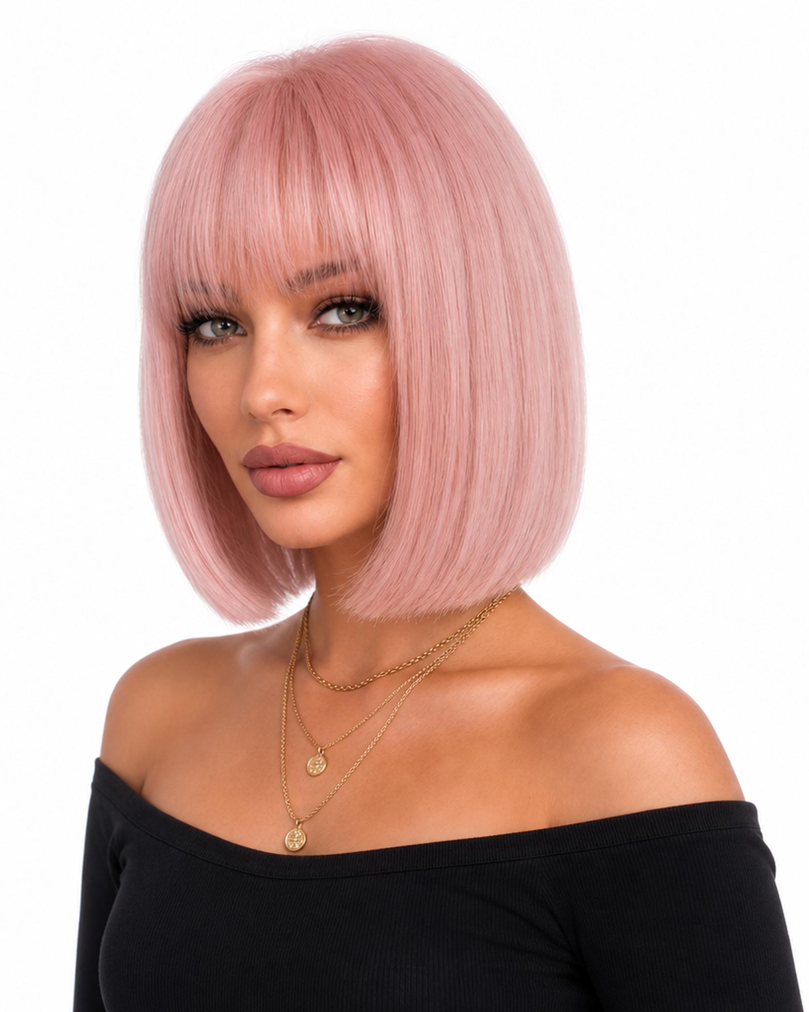Darbie — pastel peach pink bob wig, right side view